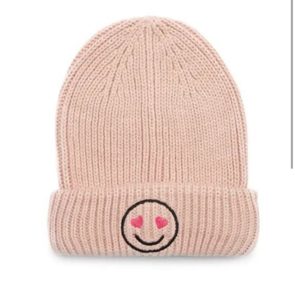 Nordstrom Pink Smiley Face Beanie NWT